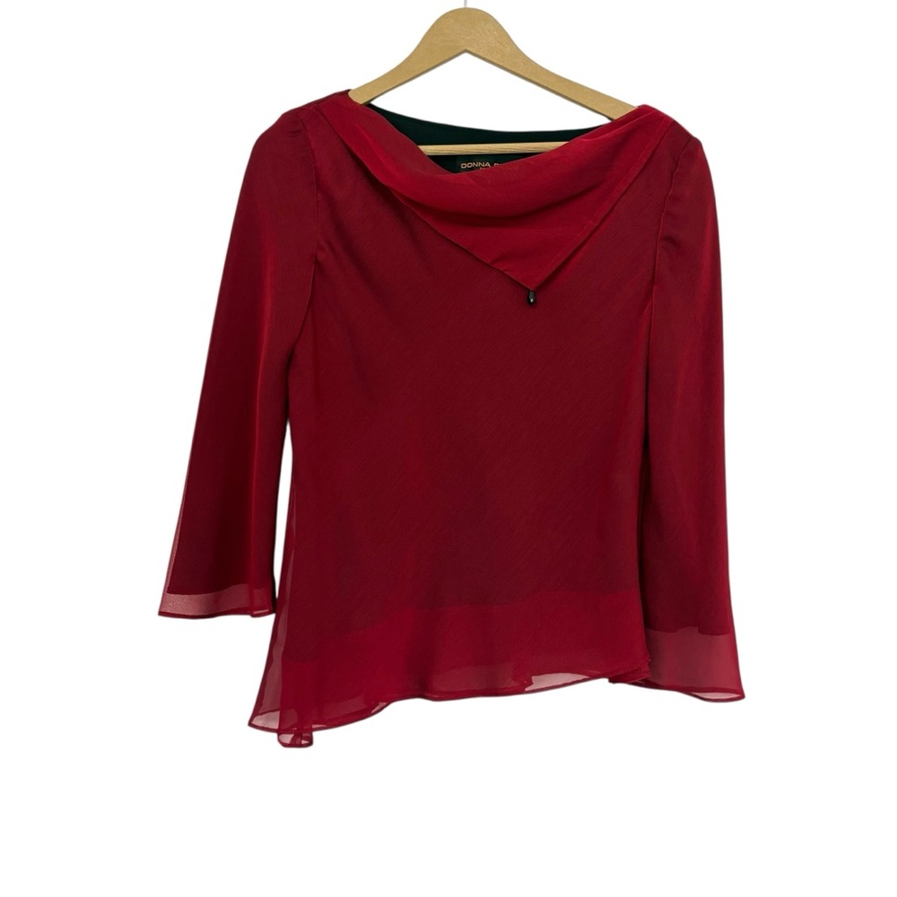 Donna Ricco Size 8 Red Asymmetric Hem Top Business Office Formal Classic